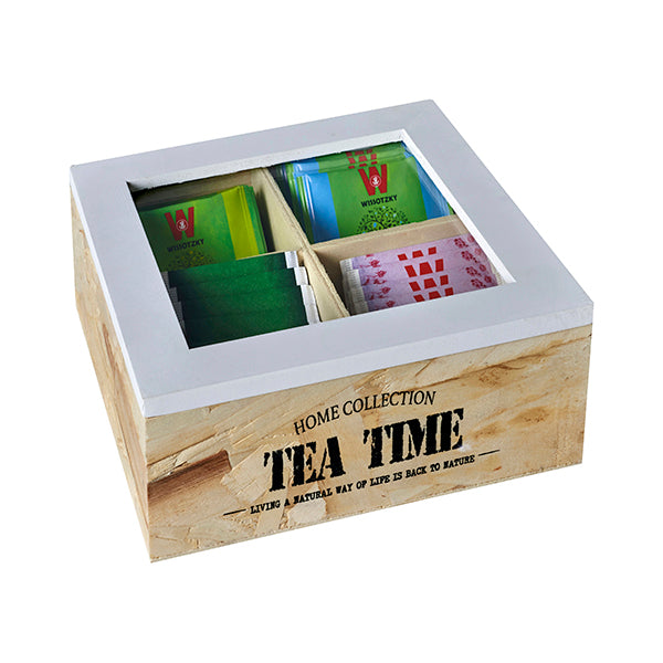 מארז עץ טבעי לתה, 4 תאים