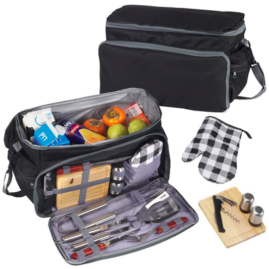 צידנית 20 ליטר משולבת עם ערכת מנגל ופיקניק