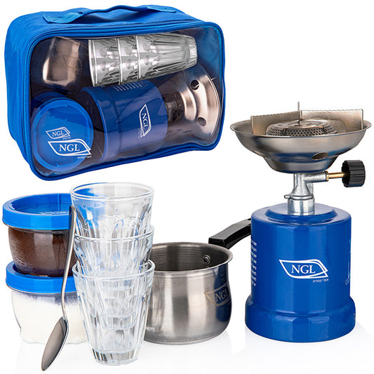 ערכת קפה NGL להכנת תה וקפה בשטח מגיעה בתיק נשיאה איכותי כולל ידית אחיזה
