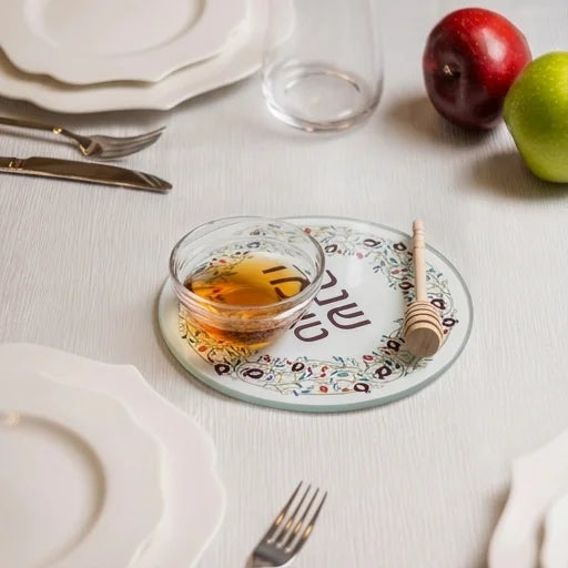 סט להגשת תפוח בדבש זכוכית
