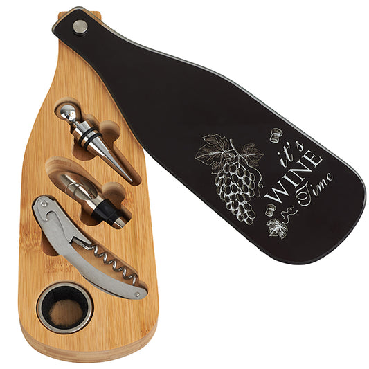 סט 4 חלקים פותחן יין בצורת בקבוק עשוי במבוק