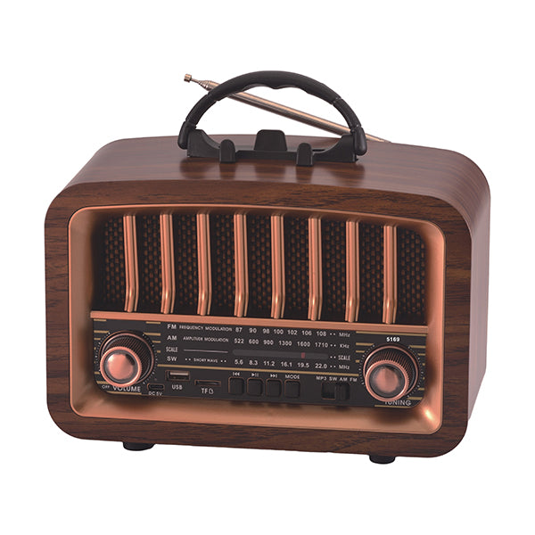 רדיו רטרו Bluetooth בינוני משולב עם רמקול ונגן MP3 כולל חיבור לכל הניידים, עץ אגוז