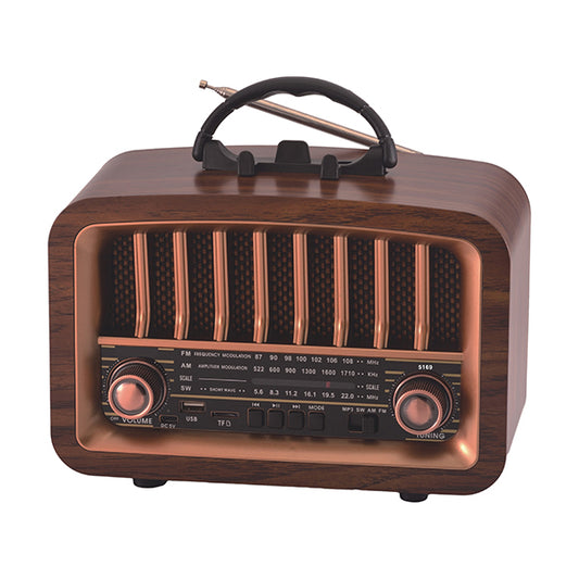 רדיו רטרו Bluetooth בינוני משולב עם רמקול ונגן MP3 כולל חיבור לכל הניידים, עץ אגוז