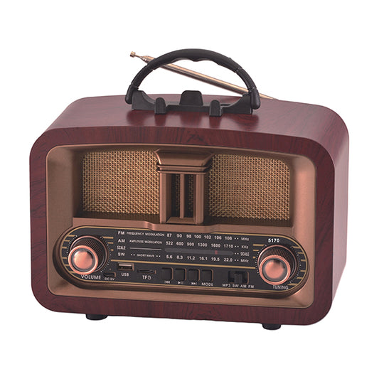 רדיו רטרו Bluetooth בינוני משולב עם רמקול ונגן MP3 כולל חיבור לכל הניידים, עץ מהגוני
