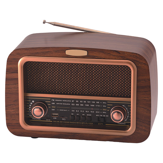 רדיו רטרו Bluetooth גדול משולב עם רמקול ונגן MP3 כולל חיבור לכל הניידים, עץ אגוז