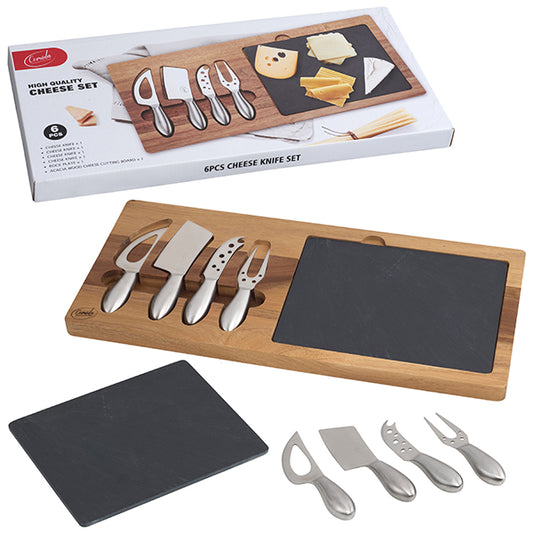 סט לוח עץ מהודר ACACIA לחיתוך גבינות משולב עם 4 סכיני גבינה