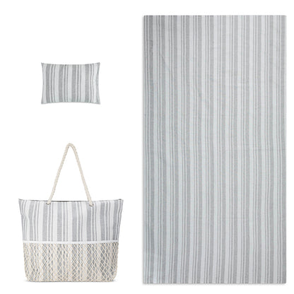 סט חוף הכולל תיק קנבס מחצלת וכרית נוחות