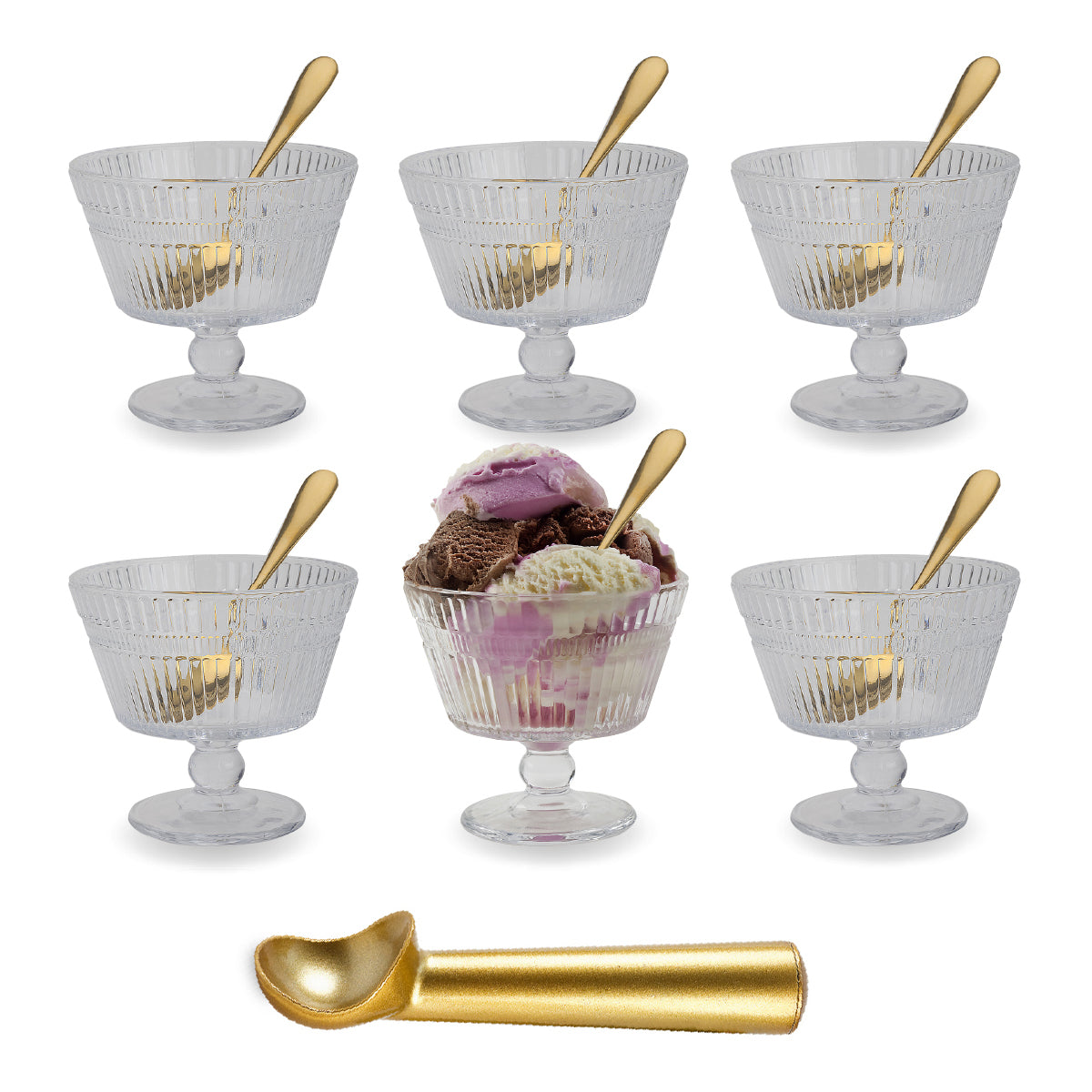 סט גביעי זכוכית לגלידה וקינוחים