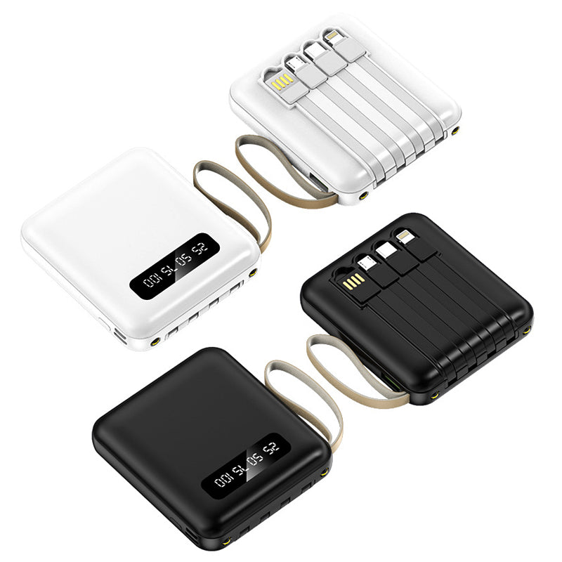 מטען נייד 10,000mAh עם כבלים מובנים ופנס