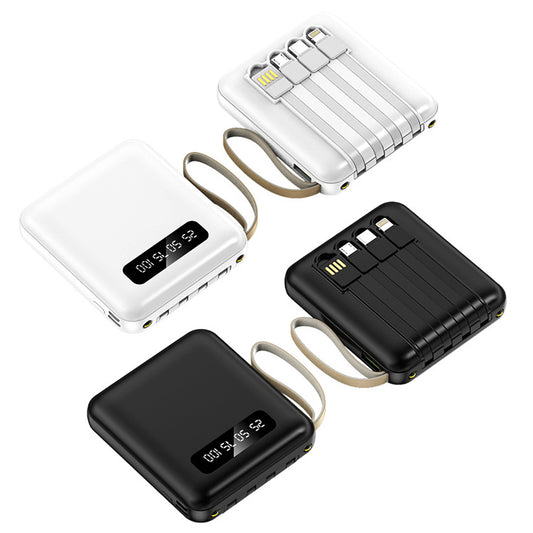 מטען נייד 10,000mAh עם כבלים מובנים ופנס