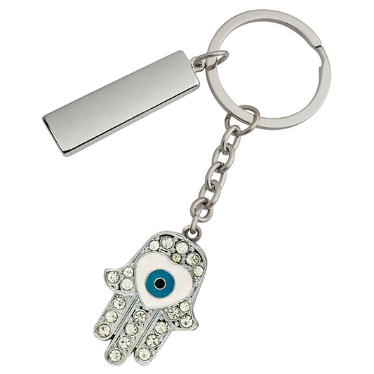 מחזיק מפתחות מתכתי משובץ באבנים "חמסה"