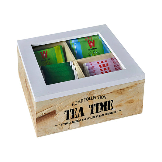 מארז עץ טבעי לתה, 4 תאים